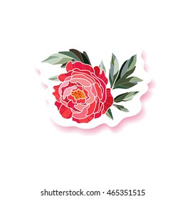  Antecedentes peones. Pistola de moda peony, broche, pegatina, parche. Antecedentes peones. Hermoso elemento de diseño para su diseño festivo. Ilustración vectorial.