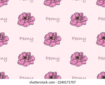 Peony cartoon character seamless pattern on pink background
