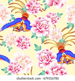 peony and Chinese phoenix pattern