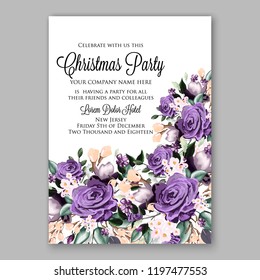 Peony Christmas Party Invitation vector template greenery