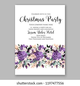 Peony Christmas Party Invitation vector template greenery