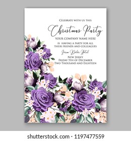 Peony Christmas Party Invitation vector template greenery