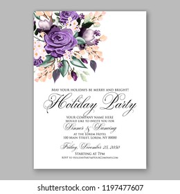 Peony Christmas Party Invitation vector template greenery