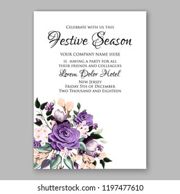 Peony Christmas Party Invitation vector template greenery