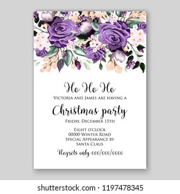 Peony Christmas Party Invitation vector template greenery