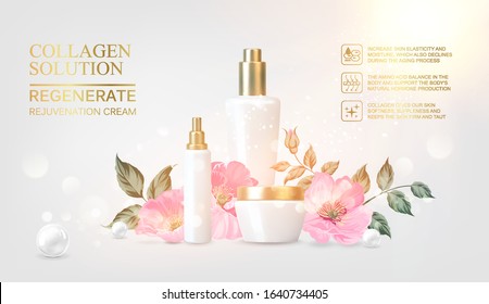 Peony cosmetic label of organic cosmetic and skin care cream. Peonies oil and cream. Moisturizer with Vitamins and Regenerate Cream containes rose essence. Beauty skin care design over pink.