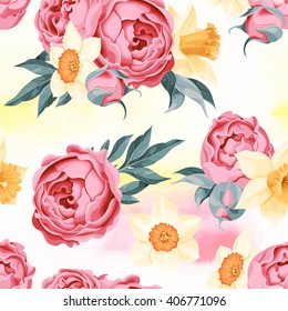 Peony and daffodil seamless