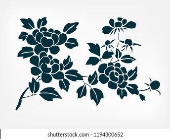 peony design elements japanese chinese vector 