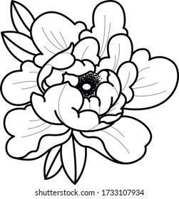peony dot work art tattoo sketch 