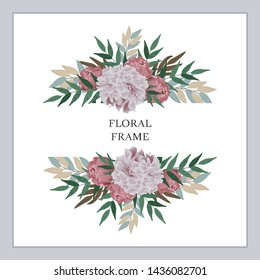 Peony floral frame for multi purpose with flower decoration ornament. Wedding illustration for greeting card.