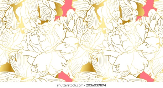 Peony floral nahtloses Muster mit einer farbigen Linie in einer sanften rosa Farbe. Botanische Dekoration für Textilien und Tapeten