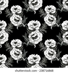 Peony floral Seamless pattern on black background vector illustration