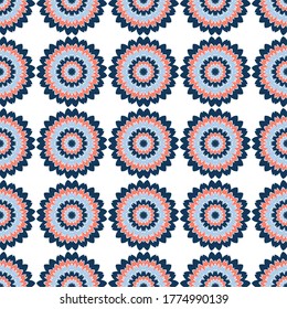 Diseño gráfico vectorial de patrones interminables de mosaico floral peony. Resumen de ilustraciones de flores de jardín. Ornamento floreciente de azulejos. Viejo estampado de moda de tela de verano. Rústico patrón sin costuras.