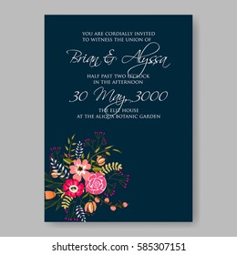 Peony Floral wedding invitation card printable template