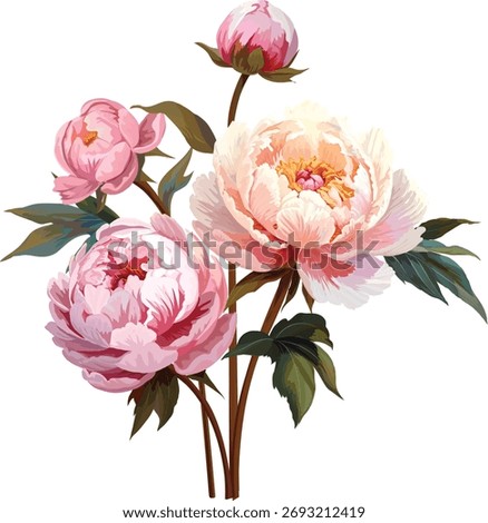 Peony Flower beautiful bouquet vector illustrator