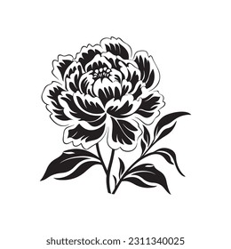 Peony flower , black sillouette, lines thick and connected. Park and garden flowers svg