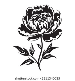 Peony flower , black sillouette, lines thick and connected. Park and garden flowers svg