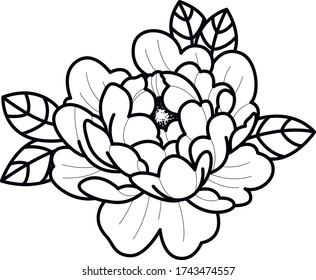 Peony Flower Black And White Design Tattoo Vector 