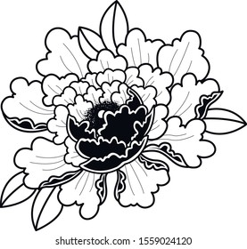 peony flower bloom art element dot work