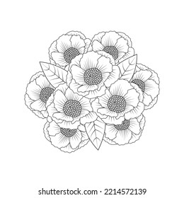 peony flower bouquet doodle art of flower coloring page outline vector graphic isolated background.
easy sketches pencil drawing of black and white line art design. beautiful peony blooming petal.