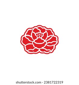 Peony flower classical Japanese family crest style vector symbol design