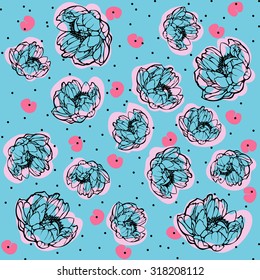 Peony flower fabric pattern. Vector background