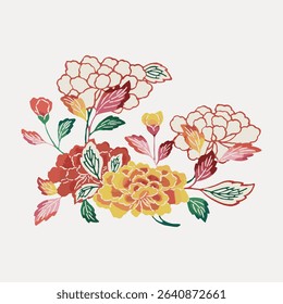 Peony flower, Japanese botanical illustration by Teruyo Shinohara, vintage vector element. 