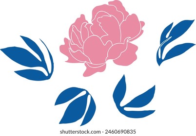 Peony flower with leaves vector. Design elements. Wedding floral decoration