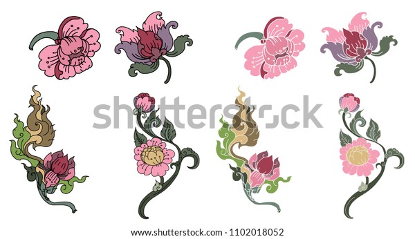 牡丹花線タイ風タイの花のベクター画像 輪郭と彩色の本美しいラインアートハイビスカス ムタビリ花 のベクター画像素材 ロイヤリティフリー