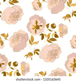 Peony flower luxury seamless pattern. Floral vector illustration for wedding background, wrapping paper, fabric, surface design
