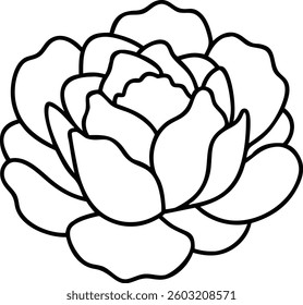 Peony Flower Outline Icon with Layered Wavy Petals Elegant Floral Vector Illustration