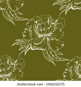 peony flower seamless floral pattern hand drawn flower