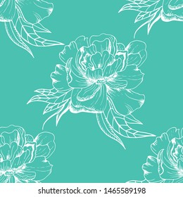 peony flower seamless floral pattern hand drawn flower