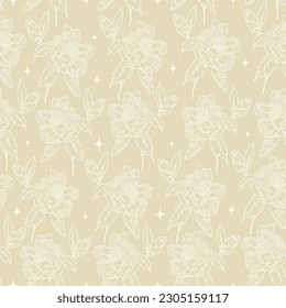 Peony Blume nahtlose Muster Tinte neutrale Zeichnung. floraler Hintergrund