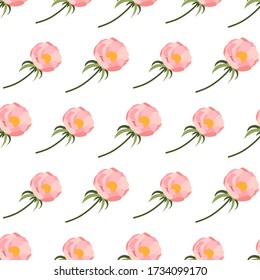 Peony flower seamless pattern for print design. Vintage vector illustration for fabric, wrapping paper, background, wallpaper.