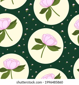 Peony flower seamless patterns. Botanical floral vector design for paper, cover, wallpaper, fabric, textile, and other project.