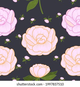 Peony flower seamless patterns. Botanical floral vector design for paper, cover, wallpaper, fabric, textile, and other project.