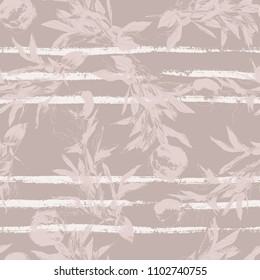 Peony flower silhouette seamless pattern. Hand drawn leaf silhouettes with scribble textures. Natural elements in pastel shades and colors. Vector grunge design for surface design