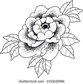 peony flower tattoo art illustration 