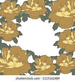 Peony flower template vector. Gold floral background. 