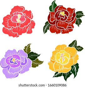 Peony flower vector design on white background. 