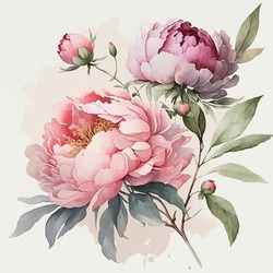 
Peony Flower Vector Watercolor Paint