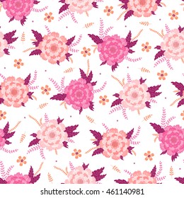 Peony flower. Vintage Floral Seamless Pattern. Pink Flowers on White Background. Vector illustration