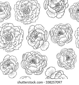 peony flowers  on a white background vector seamless pattern