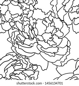 peony flowers pattern background colored outline