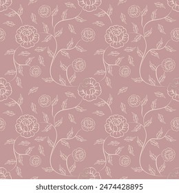 Peony flowers pattern seamless background for print on fabric.