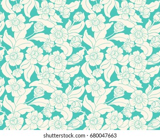 Peony Flowers Pattern in Turquoise