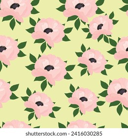Flores de peón sin costura.  Impresión floral clásica sin fisuras en un estilo chic y deslumbrante. Ilustración vectorial de flores: peonía, rosa, astro, hojas y plantas para fondo, patrón y papel pintado