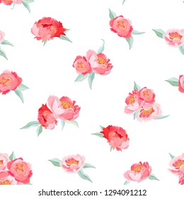 Peony Flowers seamless vintage vector summer pattern. Floral background for wallpapers, web page, texture, textile, backdrop