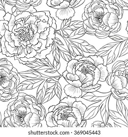 Peony flowers.Vector seamless pattern